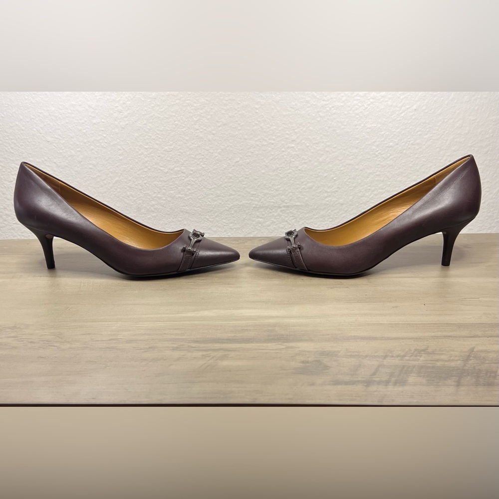 NWOT Coach Laurie Leather Point Kitten Heel Pumps Chocolate Plum – Size 9.5 - Picture 8 of 8